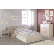 PARISOT Lit enfant l 90 x L 190 cm - Décor acacia et blanc tiroir - C