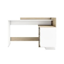 Bureau d'angle 3 tiroirs - Décor chene et blanc - L 128,5 x P 105,7 x