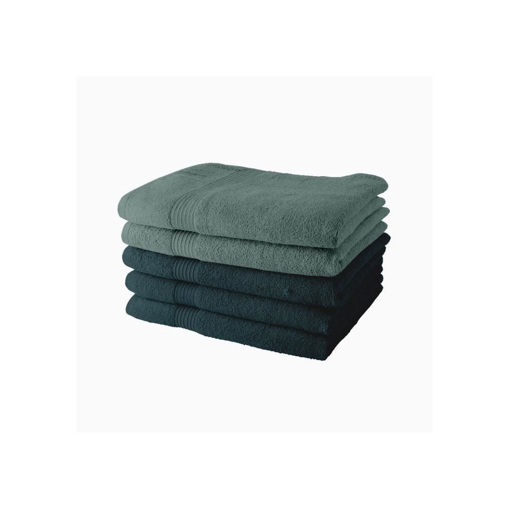 Lot de 5 Draps de Bain TODAY 70x130 cm 100% Coton - 3 paon + 2 celadon