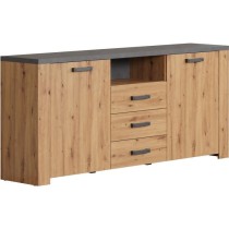 Buffet FOLLOW - Mélamine chene artisan et gris ardoise - 2 Portes + 3