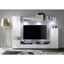 Ensemble meuble TV DOS - éclairage LED inclus - 3 Portes - Mélamine