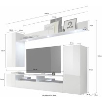 Ensemble meuble TV DOS - éclairage LED inclus - 3 Portes - Mélamine